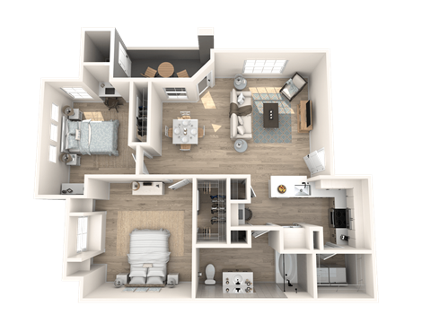 Floor plan for 2 beds, 1 bath, 966 sqft